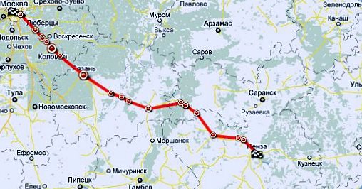 карта Москва-Пенза